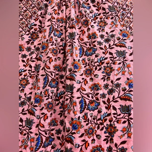 Boden Floral Printed Pink Jersey Blouse Long Ballon Sleeve Boho Button Up Top - Picture 8 of 9